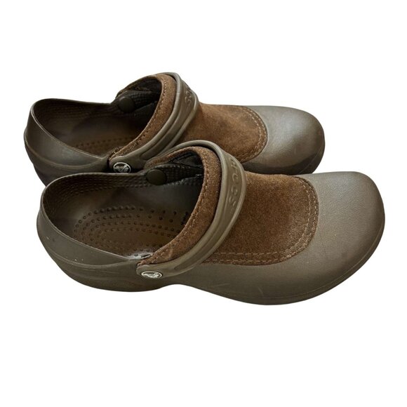Womens Crocs Troika Brown Slip-On Clogs With Faux Suede Upper Ankle Strap Size 9 - Picture 4 of 8